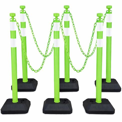 BESEA 6Pack 39inch Chain barriers with Weighted Base Black Traffic Safety Cones with 6.6' FEET Plastic Chain 2inch Reflective Collars Safety Barriers for Parking Lot Driving Training(Black) in Kuwait