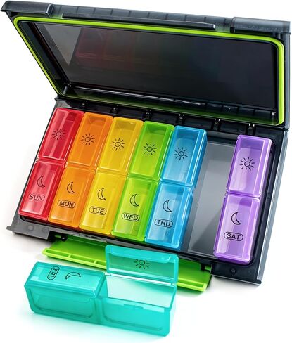 Remtise Weekly Pill Organizer, 7 Day Pill Box (2-Times-A-Day) Portable for Travel with Moisture-Proof Design Am/Pm Pill Case to Pills/Vitamin/Fish Oil/Supplements in Kuwait