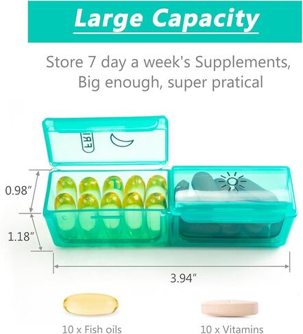Remtise Weekly Pill Organizer, 7 Day Pill Box (2-Times-A-Day) Portable for Travel with Moisture-Proof Design Am/Pm Pill Case to Pills/Vitamin/Fish Oil/Supplements in Kuwait