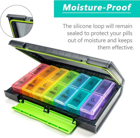 Remtise Weekly Pill Organizer, 7 Day Pill Box (2-Times-A-Day) Portable for Travel with Moisture-Proof Design Am/Pm Pill Case to Pills/Vitamin/Fish Oil/Supplements in Kuwait
