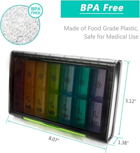 Remtise Weekly Pill Organizer, 7 Day Pill Box (2-Times-A-Day) Portable for Travel with Moisture-Proof Design Am/Pm Pill Case to Pills/Vitamin/Fish Oil/Supplements in Kuwait