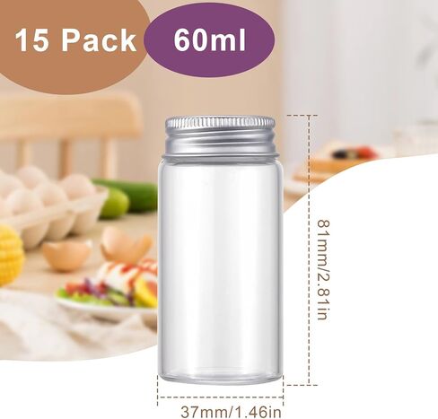 JIUWU 15 Pack Small Glass Jars, 2 Oz Glass Bottle with Lids, 60 Ml Bottles with Lids,Small Bottles for Dispenser vials for Kitchen Seasonings in Saudi Arabia