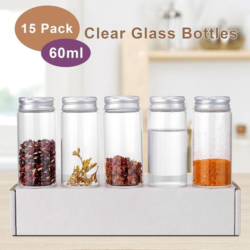 JIUWU 15 Pack Small Glass Jars, 2 Oz Glass Bottle with Lids, 60 Ml Bottles with Lids,Small Bottles for Dispenser vials for Kitchen Seasonings in Saudi Arabia