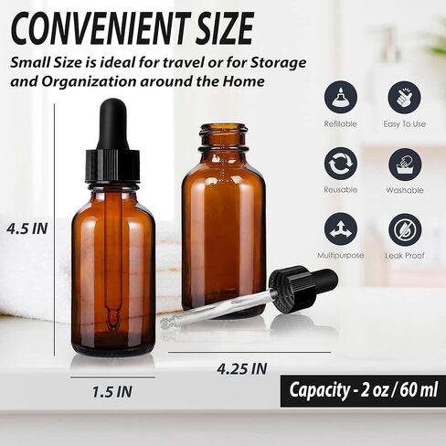 (عبوتان) - زجاجات قطارة زجاجية كهرمانية سعة 2 أونصة مع قطارات زجاجية مدببة - زجاجات بوسطن مستديرة من زجاج العنبر سعة 60 مل مع قطارة عين زجاجية - زجاجة زيوت أساسية سميكة مانعة للتسرب للتخزين والسفر in Kuwait