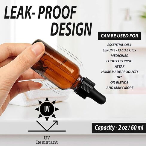 (عبوتان) - زجاجات قطارة زجاجية كهرمانية سعة 2 أونصة مع قطارات زجاجية مدببة - زجاجات بوسطن مستديرة من زجاج العنبر سعة 60 مل مع قطارة عين زجاجية - زجاجة زيوت أساسية سميكة مانعة للتسرب للتخزين والسفر in Kuwait