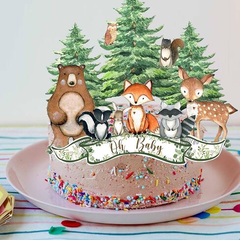أغطية طاولات على شكل زهور على شكل حيوانات من وودلاند - 24 قطعة من القطع المركزية لمخلوقات الغابات الزهرية لاستحمام الطفل وديكورات حفلات أعياد ميلاد حيوانات الغابة in Kuwait