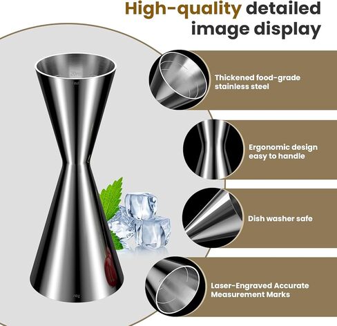 Professional Bartender Jigger, Thickened 18/8 Stainless Steel Japanese Style Double Jigger with Laser Etched Measurements, No Curled Lip Design,for Home & Bar Use (1oz/2oz, 10ml/20ml/30ml/45ml) in Saudi Arabia