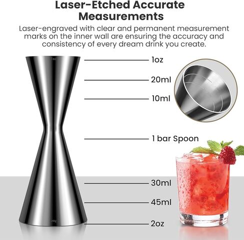 Professional Bartender Jigger, Thickened 18/8 Stainless Steel Japanese Style Double Jigger with Laser Etched Measurements, No Curled Lip Design,for Home & Bar Use (1oz/2oz, 10ml/20ml/30ml/45ml) in Saudi Arabia