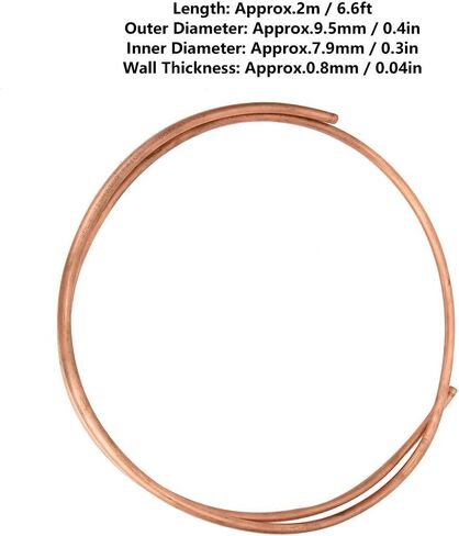 Copper Tubing 9.5mm OD x 7.9mm ID x 6.6 Ft C1100 T2 Refrigeration Copper Tube Soft Coil Round Seamless Tubing for Refrigerator HVAC System Industry DIY in Saudi Arabia