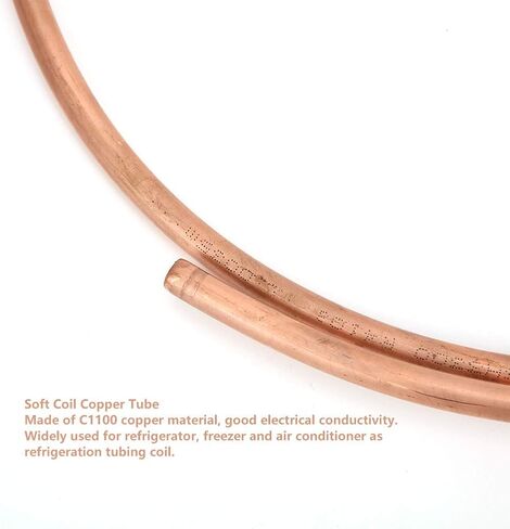 Copper Tubing 9.5mm OD x 7.9mm ID x 6.6 Ft C1100 T2 Refrigeration Copper Tube Soft Coil Round Seamless Tubing for Refrigerator HVAC System Industry DIY in Saudi Arabia