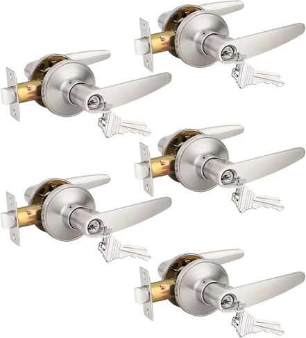 Probrico (5 عبوات من قفل رافعة باب الدخول بمفتاح لمقبض الباب الخارجي، (مفاتيح على حد سواء) كل منها يحتوي على 3 مفاتيح جميعها نفس المفتاح بلمسة نهائية من النيكل الساتان، للاستخدام التجاري أو السكني in Kuwait