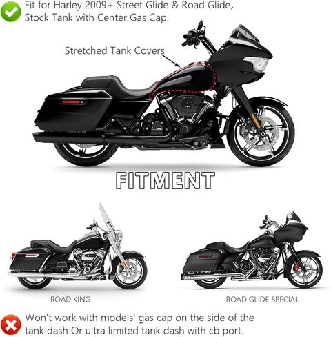 أغطية خزانات ممتدة للدراجات النارية مع وحدة تحكم في لوحة القيادة ومجموعة غطاء خزان الوقود لدراجة Harley Touring 2009-2023 Street Glide Road Glide Tri Glide - أسود زاهي in Kuwait