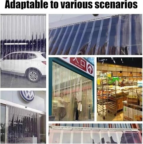 مجموعة أبواب ستائر شريط PVC - ستارة بلاستيكية شفافة من الفينيل للغرف الباردة والمستودعات والمطاعم - شرائط أبواب معزولة حراريًا (W195xH190cm / 76.77x74.8in) in Kuwait