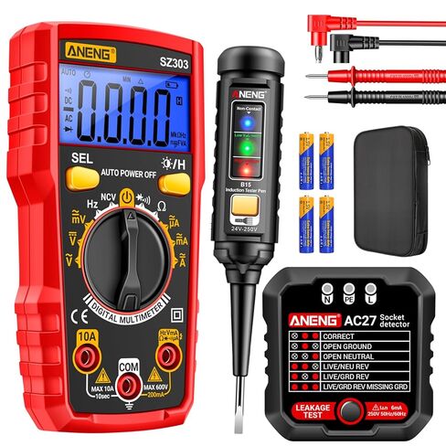 طقم اختبار كهربائي مزود بمقياس رقمي متعدد، جهاز اختبار جهد عدم التلامس، جهاز اختبار المخرج، نطاق جهد التيار المتردد/التيار المستمر، التيار، الاستمرارية، المقاومة، التردد، مكتشف نقطة التوقف، أدوات منزلية يمكنك صنعها بنفسك in Kuwait