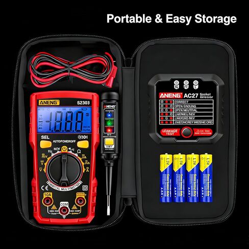 طقم اختبار كهربائي مزود بمقياس رقمي متعدد، جهاز اختبار جهد عدم التلامس، جهاز اختبار المخرج، نطاق جهد التيار المتردد/التيار المستمر، التيار، الاستمرارية، المقاومة، التردد، مكتشف نقطة التوقف، أدوات منزلية يمكنك صنعها بنفسك in Kuwait