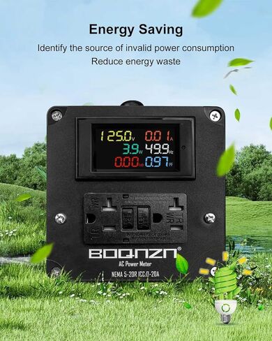 20A AC Power Meter, 125V LCD Display Digital Multimeter Tester, NEMA 5-15P to NEMA 5-20R Outlet Monitor with 6.56FT 12AWG Cable, Multifunction Energy Monitor Voltage Current Frequency Power Factor in Saudi Arabia