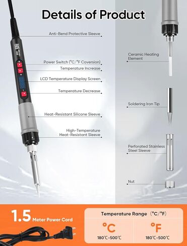 3D Printer Smoothing Tool Kit, MecRecare 80W Heat Set Insert Tool LCD display Digital Soldering Iron with Heat Insert Brass Nut Kit & Soldering Tips-3D Pringting Parts & Accessories in Kuwait