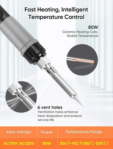 3D Printer Smoothing Tool Kit, MecRecare 80W Heat Set Insert Tool LCD display Digital Soldering Iron with Heat Insert Brass Nut Kit & Soldering Tips-3D Pringting Parts & Accessories in Kuwait