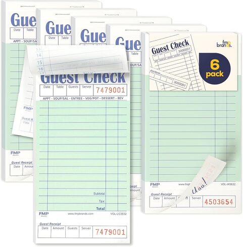 FMP Brands 6 Pack Pack Defects for tervers ، منصات ملاحظات الخادم ، الأخضر الفاتح ، المفكرة النادلة ، منصات طلب المطاعم الورق 50 ورقة/كتاب ، 300 إجمالي in Kuwait