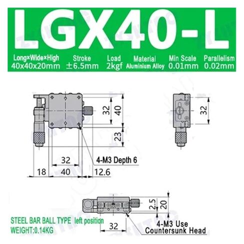 X-axis Optical Displacement high fine Adjustment Platform knob Micrometer Cross Guide Stage LX40/60 LGX40/60 40 * 40mm 60 * 60m(LGX40-L) in Saudi Arabia
