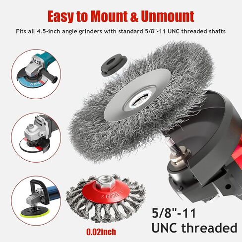 12 PCS Wire Wheel Brush for 4-1/2" Angle Grinder , 3" & 4" Carbon Steel Knotted /Crimped Wheels, 5/8"-11 UNC Threaded Arbor for Rust/Paint/Corrosion Removal & Polishing in Kuwait