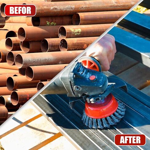 12 PCS Wire Wheel Brush for 4-1/2" Angle Grinder , 3" & 4" Carbon Steel Knotted /Crimped Wheels, 5/8"-11 UNC Threaded Arbor for Rust/Paint/Corrosion Removal & Polishing in Kuwait