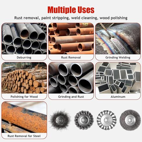 12 PCS Wire Wheel Brush for 4-1/2" Angle Grinder , 3" & 4" Carbon Steel Knotted /Crimped Wheels, 5/8"-11 UNC Threaded Arbor for Rust/Paint/Corrosion Removal & Polishing in Kuwait