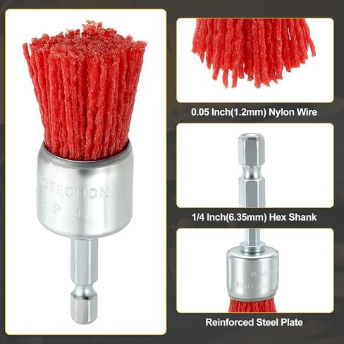 DTGN Wire Pen Cup Brush Set for Drill - 6 Pcs - Coarse Nylon Crimping Drill Wire Brush(0.05" Wire Size) - 1/4 Inch Hex Shank - Good for Cleaning Rust Paint Abrasive(1-1.18" Dia.) in Saudi Arabia
