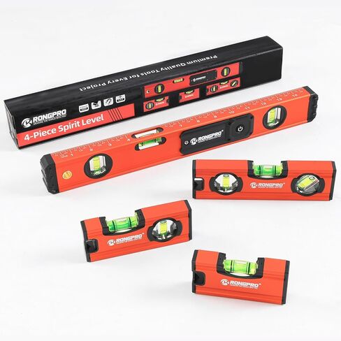 مجموعة مستويات طوربيد مكونة من 4 قطع، مستوى ضوء 16 بوصة مع مقياس علوي، مستوى روح مغناطيسي من سبائك الألومنيوم متضمن 16 بوصة، 7 بوصة، 5 بوصة، 4 بوصة مستوى مع فقاعات 180 درجة/90 درجة/45 درجة، شفاف، أخضر in Kuwait