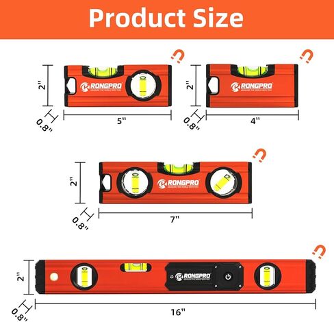 مجموعة مستويات طوربيد مكونة من 4 قطع، مستوى ضوء 16 بوصة مع مقياس علوي، مستوى روح مغناطيسي من سبائك الألومنيوم متضمن 16 بوصة، 7 بوصة، 5 بوصة، 4 بوصة مستوى مع فقاعات 180 درجة/90 درجة/45 درجة، شفاف، أخضر in Kuwait
