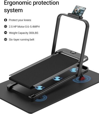12% Incline Walking Pad Treadmills for Home and Office, 3-in-1 Folding Treadmill, Portable Under Desk Treadmill with 2.5 HP Quiet Brushless, 300 LBS Capacity in Saudi Arabia