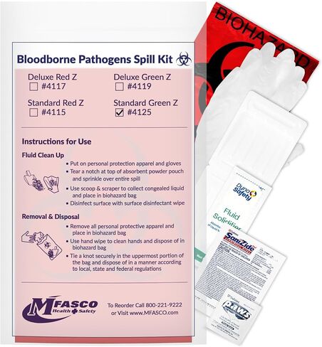 MFASCO PLOODBORNE PAINTORE KIT - حقيبة تنظيف ، مجموعة من التخلص من التخلص من المطاعم ، السلامة للسوائل الجسدية ، الدم ، الخالية من اللاتكس ، الإسعافات الأولية ، الصلبة البول غير المصنفة in Saudi Arabia