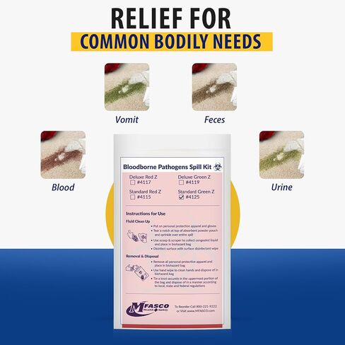 MFASCO PLOODBORNE PAINTORE KIT - حقيبة تنظيف ، مجموعة من التخلص من التخلص من المطاعم ، السلامة للسوائل الجسدية ، الدم ، الخالية من اللاتكس ، الإسعافات الأولية ، الصلبة البول غير المصنفة in Saudi Arabia