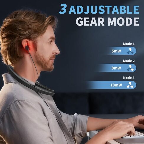 ضوء أحمر للأذنين، جهاز صحة الأذن المحمول، جهاز ضوء أحمر يمكن ارتداؤه، تصميم شريط الرقبة مع سلك أذن قابل للتعديل، يتميز بتعديل 3 مستويات in Kuwait