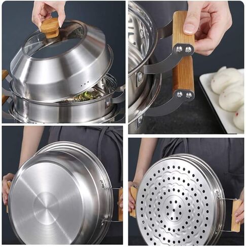 Large Capacity Multi Layer Food Steamer Commercial or Domestic Stainless Steel Steamer Used for Gas Stove or Induction Cooker (27CM) in Saudi Arabia