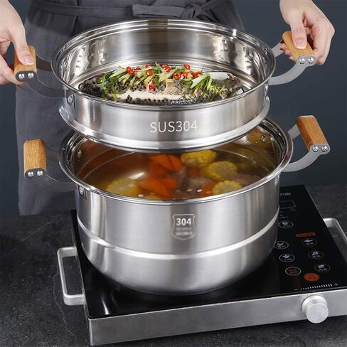 Large Capacity Multi Layer Food Steamer Commercial or Domestic Stainless Steel Steamer Used for Gas Stove or Induction Cooker (27CM) in Saudi Arabia