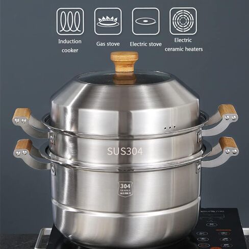 Large Capacity Multi Layer Food Steamer Commercial or Domestic Stainless Steel Steamer Used for Gas Stove or Induction Cooker (27CM) in Saudi Arabia