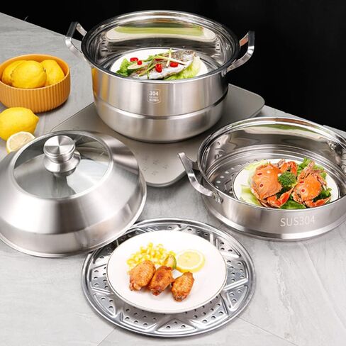 Large Capacity Multi Layer Food Steamer Commercial or Domestic Stainless Steel Steamer Used for Gas Stove or Induction Cooker (27CM) in Saudi Arabia