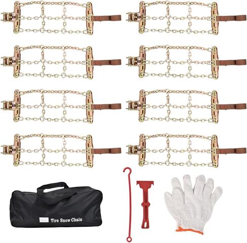 Hex Autoparts 8 Packs Snow Chains - Universal Metal Tires Chains for SUV, Trucks & Cars - Compatible with Tire Width 215-265mm/ 8.4-10.4in, Anti Slip & Easy Installation in Saudi Arabia