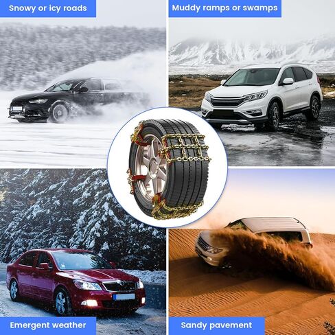 Hex Autoparts 8 Packs Snow Chains - Universal Metal Tires Chains for SUV, Trucks & Cars - Compatible with Tire Width 215-265mm/ 8.4-10.4in, Anti Slip & Easy Installation in Saudi Arabia