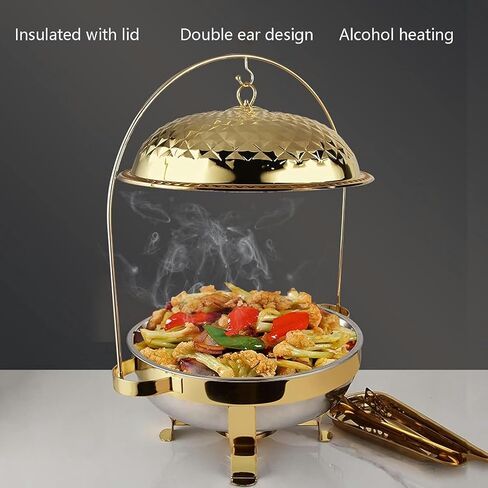 Buffet Servers and Heaters - Food Heaters for Catering Events, Buffet Sets, Stainless Steel Catering Food Heaters, Hotpot Buffet Sets, Cold Plate Server Sets,Silver-4.5L (Gold in Saudi Arabia