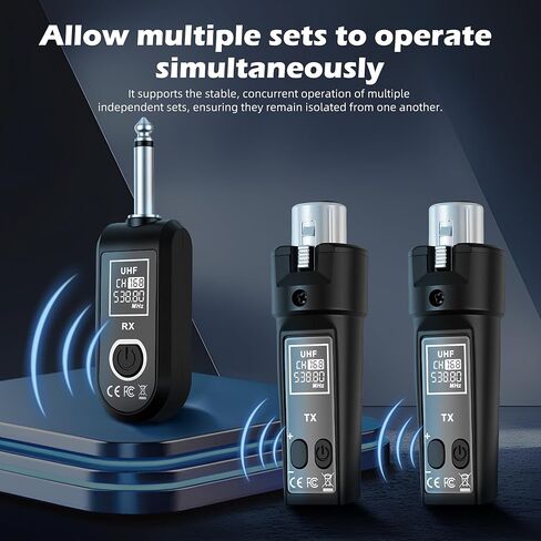 Ease of Use 2.4GHz Professional Wireless XLR Microphone System - 1 Receiver & 2 Transmitters, for Dynamic Mic, Audio Mixer, Electric Guitar & Bass in Saudi Arabia