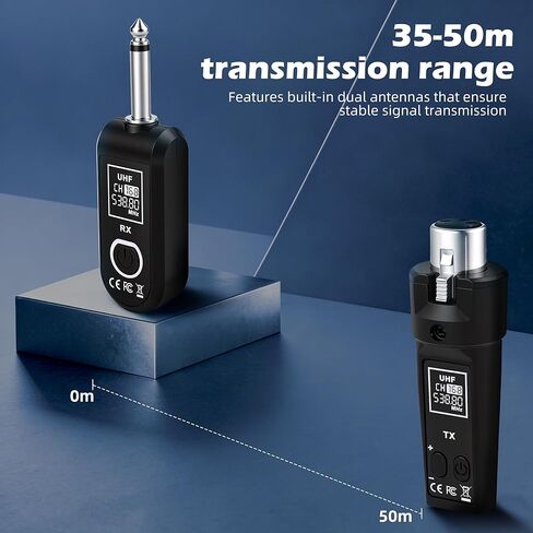 Ease of Use 2.4GHz Professional Wireless XLR Microphone System - 1 Receiver & 2 Transmitters, for Dynamic Mic, Audio Mixer, Electric Guitar & Bass in Saudi Arabia