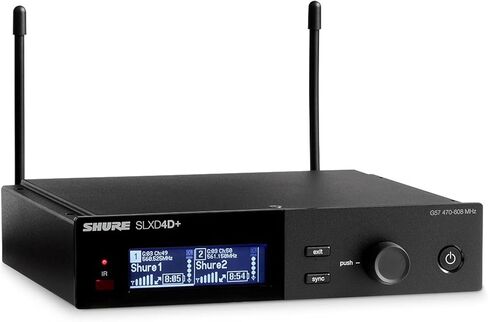 جهاز استقبال لاسلكي رقمي ثنائي القناة من Shure SLXD4D+ - إدارة صوت احترافية بدون استخدام اليدين، 24 بت، نطاق ضبط واسع، مسح تلقائي للتردد in Saudi Arabia