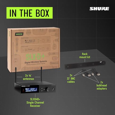 جهاز استقبال لاسلكي رقمي ثنائي القناة من Shure SLXD4D+ - إدارة صوت احترافية بدون استخدام اليدين، 24 بت، نطاق ضبط واسع، مسح تلقائي للتردد in Saudi Arabia