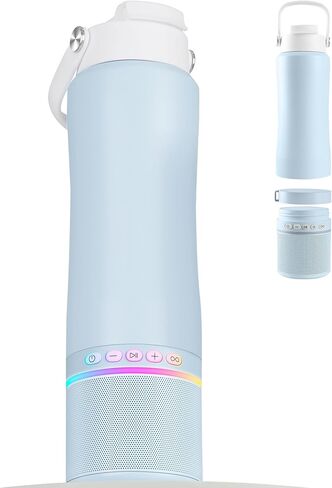 Water Bottle with Portable Bluetooth Speaker - Modular Insulated Water Bottles w/Handle, BT5.3, TWS Pairing Speaker and Stainless Steel Cups for Camping Sports Beach (Black) in Kuwait