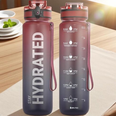 32oz Water Bottle with Time Marker, Leakproof & Motivational Gradient Design, BPA Free, Wide Mouth with Easy Clean Brush for Gym, Travel, Home & Office (Gradient Black-Blue) in Saudi Arabia