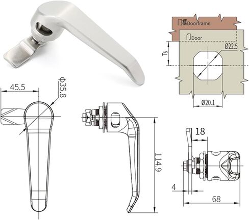 B-1308 L Type Keyless Door Handle Lock 316 Stainless Steel with Padlock and Latch 1Pcs in Saudi Arabia