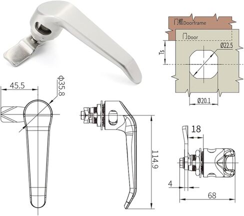 B-1308 L Type Keyless Door Handle Lock 316 Stainless Steel with Padlock and Latch 1Pcs in Saudi Arabia