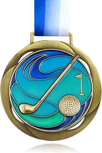 Golf Color Medal - 3.34 Inch Wide Tournament Medallion- GOlympic Style Winner Medals Gold & Stripes Neck Ribbon for Kids Adults Sports Tournament in Kuwait